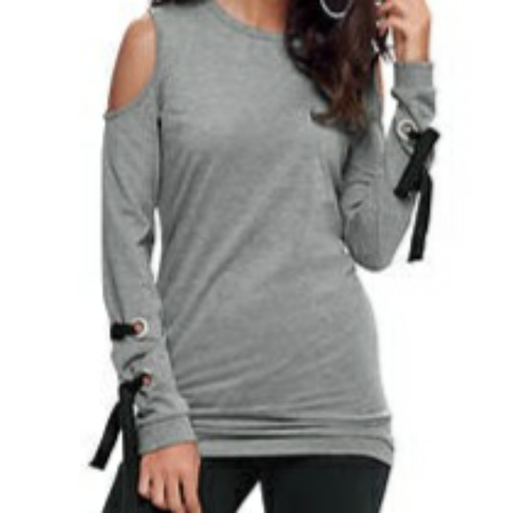 Lace-up long sleeved tunic in Heather gray. NWOT - Picture 1 of 3